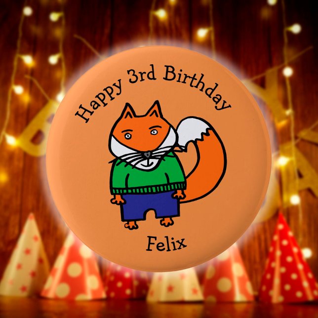 Bóton Redondo 5.08cm Felix personalizado, o feliz aniversário da raposa (Personalized Felix the Fox Happy Birthday Pinback Button)