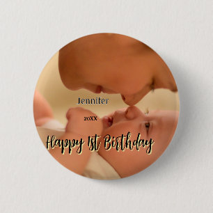 Bóton Redondo 5.08cm Feliz 1º aniversário crianças bebê mãe preto amare