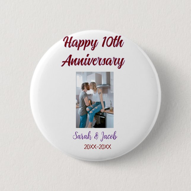 Bóton Redondo 5.08cm Feliz 10º aniversário foto casal d (Frente)