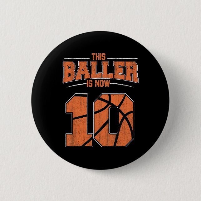 Bóton Redondo 5.08cm Feliz Aniversário De 10 Anos Meninos De Basquete T (Frente)