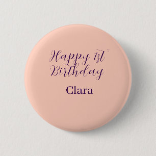 Bóton Redondo 5.08cm Feliz aniversário de 1 ano laranja roxo boho retrô