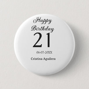 Bóton Redondo 5.08cm Feliz aniversário de 21 anos letra negrito simples