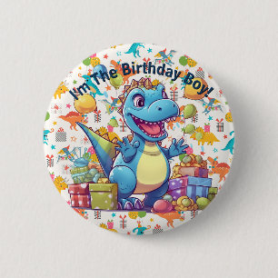 Bóton Redondo 5.08cm Feliz Aniversário Dinossauro 