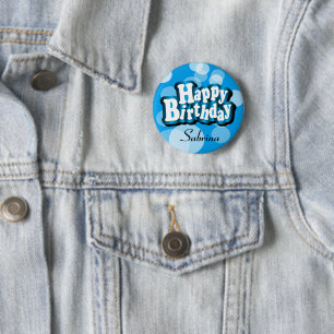 Bóton Redondo 5.08cm Feliz aniversário do Diy Text em Blue Bokeh