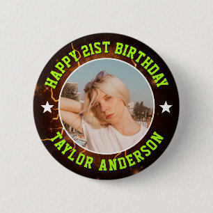 Bóton Redondo 5.08cm Feliz Aniversário Foto Personalizada Bootleg Retro