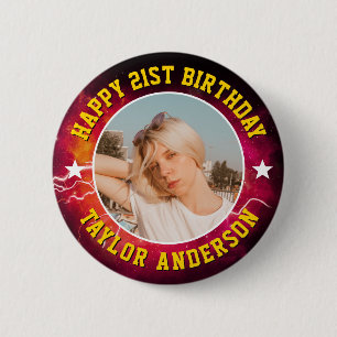 Bóton Redondo 5.08cm Feliz Aniversário Foto Personalizada Bootleg Retro
