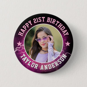 Bóton Redondo 5.08cm Feliz Aniversário Foto Personalizada Bootleg Retro