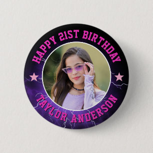 Bóton Redondo 5.08cm Feliz Aniversário Foto Personalizada Bootleg Retro