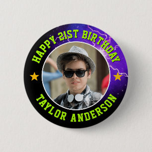 Bóton Redondo 5.08cm Feliz Aniversário Foto Personalizada Bootleg Retro