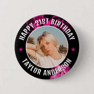 Bóton Redondo 5.08cm Feliz Aniversário Foto Personalizada Efeito Fumaça