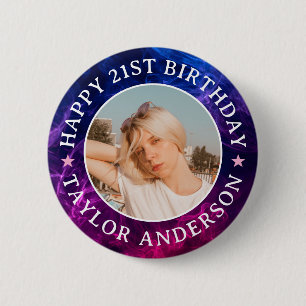 Bóton Redondo 5.08cm Feliz Aniversário Foto Personalizada Efeito Fumaça