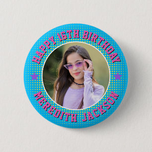 Bóton Redondo 5.08cm Feliz Aniversário Foto Personalizada Retro Persona