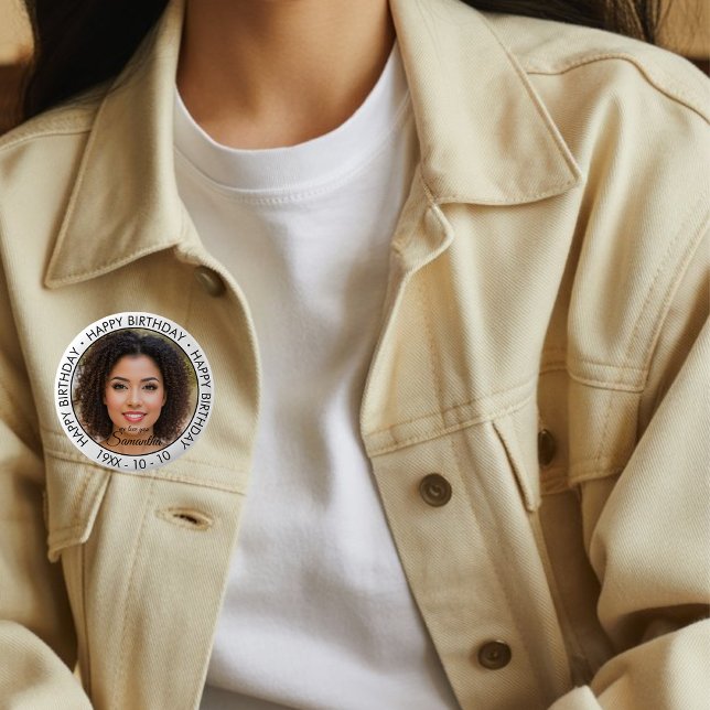 Bóton Redondo 5.08cm Feliz Aniversário Foto Personalizada Simples (Criador carregado)