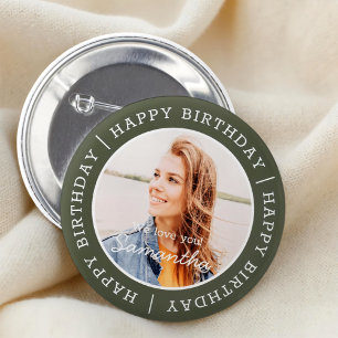 Bóton Redondo 5.08cm Feliz Aniversário - Foto personalizada simples de 