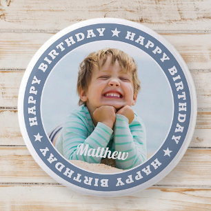 Bóton Redondo 5.08cm Feliz Aniversário Foto Personalizada Simples e Mo
