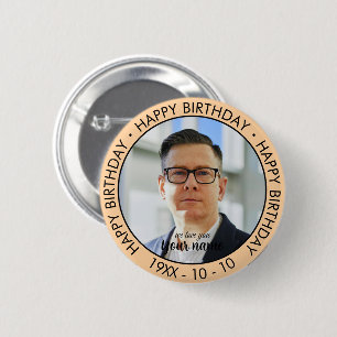 Bóton Redondo 5.08cm Feliz Aniversário Moderno Simples Foto Personaliza
