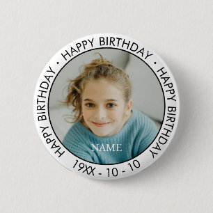 Bóton Redondo 5.08cm Feliz Aniversário Moderno Simples Foto Personaliza