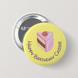 Bóton Redondo 5.08cm Feliz Aniversário Personalizado, Fatia De Bolo