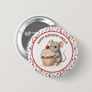 Bóton Redondo 5.08cm Feliz Aniversário Rato Personalizado & Foto de Cup