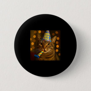 Bóton Redondo 5.08cm Feliz Ano Novo Gato Chapéu de Festa Engraçado Meme