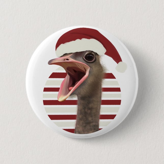 Bóton Redondo 5.08cm Feliz avestruz Natal Com Papai Noel (Frente)