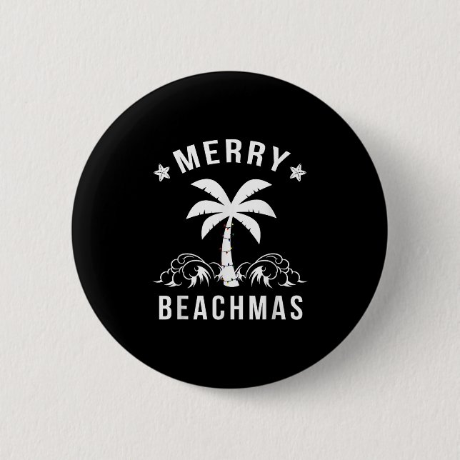 Bóton Redondo 5.08cm Feliz Beachmas Palm Tree Natal (Frente)