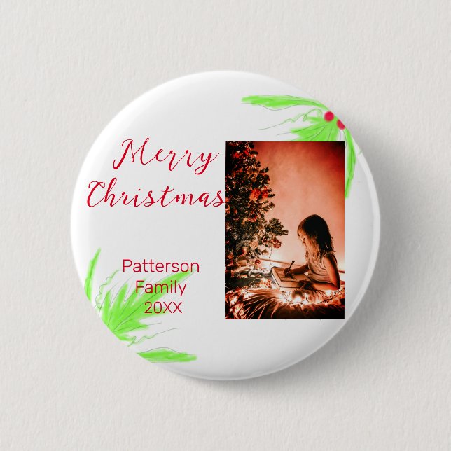 Bóton Redondo 5.08cm Feliz Brilho Natal adicione o nome da família de b (Frente)