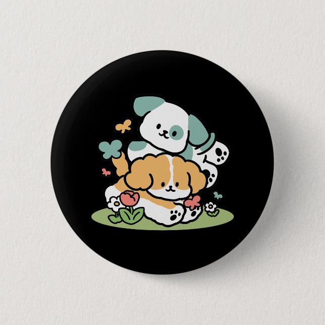 Bóton Redondo 5.08cm Feliz Cachorro A Cair Em Maio - Arte Canina Kawaii (Frente)