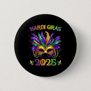 Bóton Redondo 5.08cm Feliz Carnaval Mardi Gras Máscara 2025 Jes