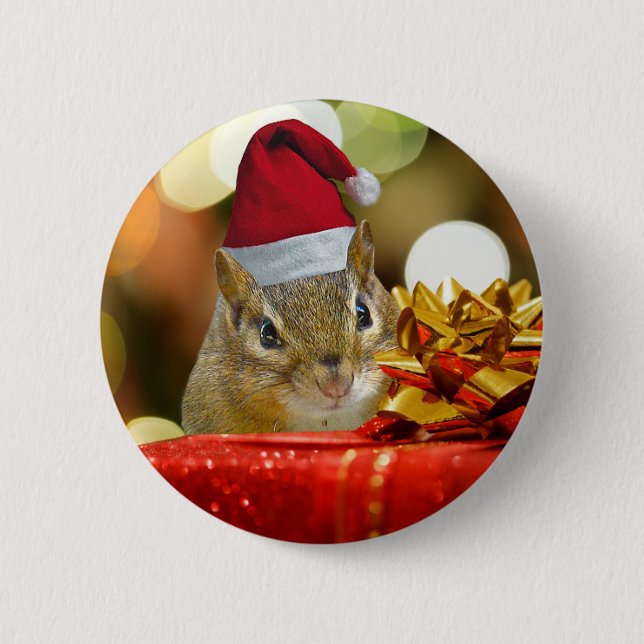 Bóton Redondo 5.08cm Feliz Chipmunk Feliz Natal (Frente)