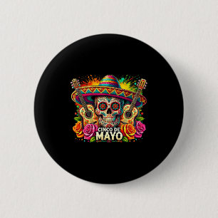 Bóton Redondo 5.08cm Feliz cinco de mayo mexicano chapéu caveira violão