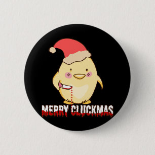 Bóton Redondo 5.08cm Feliz Cluckmas, Galinha de Natal Engraçada