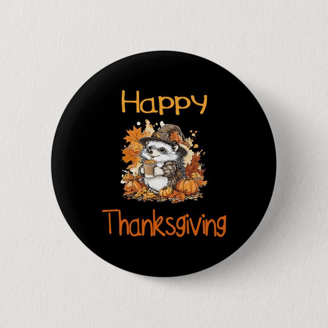 Bóton Redondo 5.08cm Feliz Dia de Ação de Graças de Hedgehog (Frente)