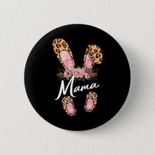 Bóton Redondo 5.08cm Feliz Dia de Páscoa Leopardo Floral Mamãe Orelhas