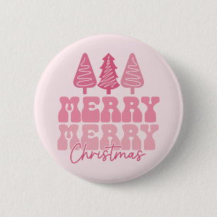 Bóton Redondo 5.08cm Feliz Feliz Natal - Design de Férias Rosa