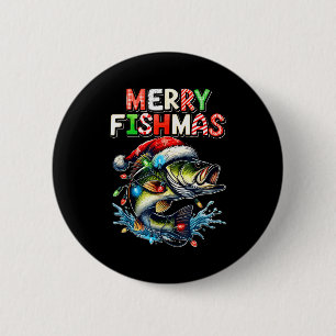 Bóton Redondo 5.08cm Feliz Fishmas Papai Noel Amantes de Pesca Fun Humo