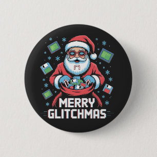 Bóton Redondo 5.08cm Feliz Glitchmas Codificação Programador Papai Noel