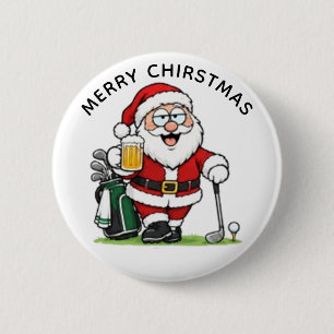 BÓTON REDONDO 5.08CM FELIZ GOLFE SANTA, NATAL FELIZ