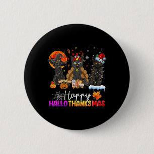 Bóton Redondo 5.08cm Feliz Hallothanksmas Gato Preto Dia das Bruxas Açã