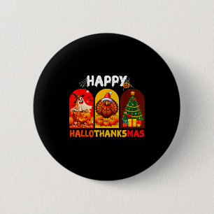 Bóton Redondo 5.08cm Feliz Hallothanksmas Piada de Halloween Dia de Açã