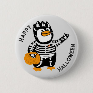 Bóton Redondo 5.08cm Feliz Halloween Skeleton Penguin