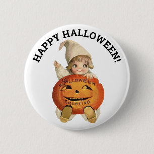 Bóton Redondo 5.08cm Feliz Halloween Vintage Pumpkin e Criança