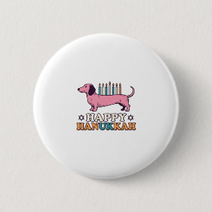 Bóton Redondo 5.08cm Feliz Hanukkah Dachshund Menorá Camisa de Cachorro