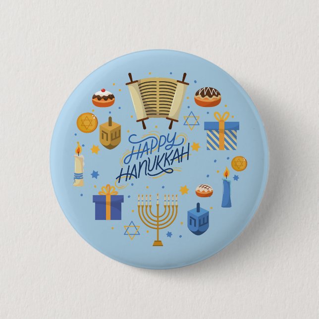 Bóton Redondo 5.08cm Feliz Hanukkah Fofo (Frente)