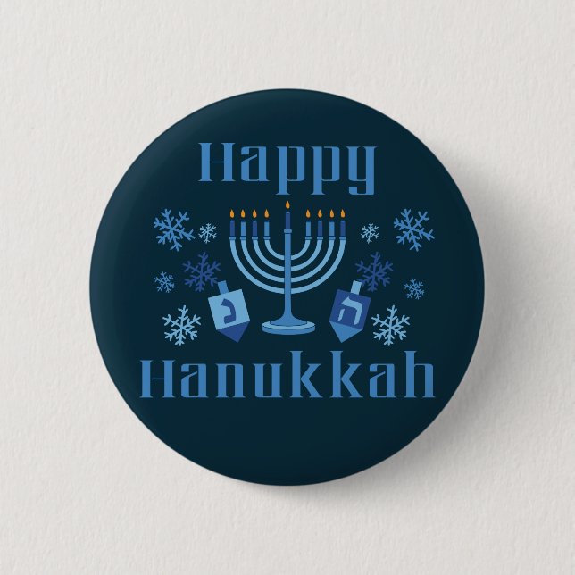 Bóton Redondo 5.08cm Feliz Hanukkah Menorah Dreidel Judeu Festivo (Frente)