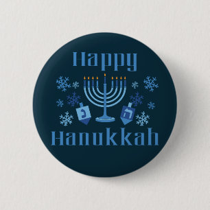 Bóton Redondo 5.08cm Feliz Hanukkah Menorah Dreidel Judeu Festivo