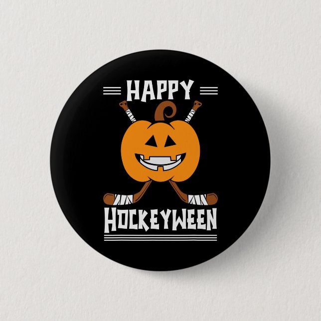 Bóton Redondo 5.08cm Feliz Hockeybetween Halloween Ice Player and H (Frente)