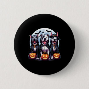 Bóton Redondo 5.08cm Feliz Howl-o-entre Halloween Pitbull Dog Pumpkin G
