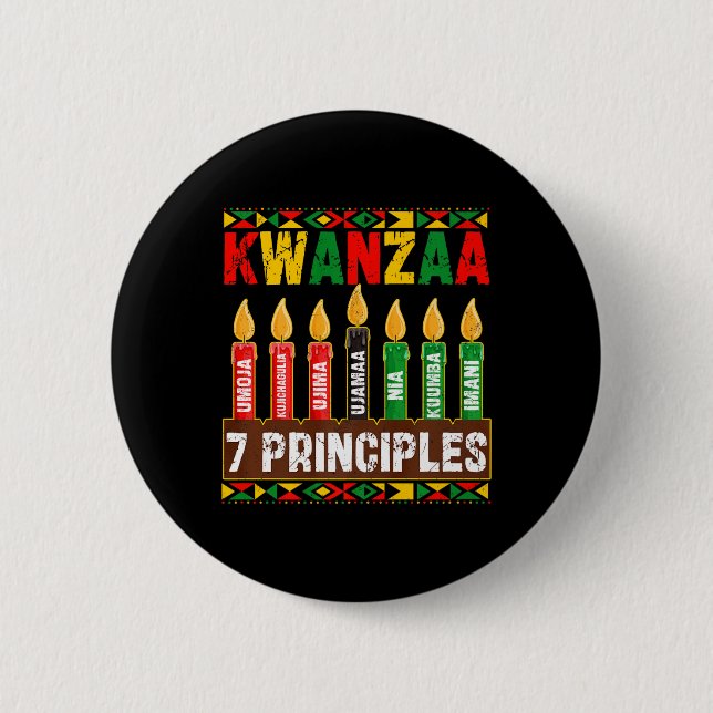 Bóton Redondo 5.08cm Feliz Kwanzaa Kinara Sete Princípios Velas Pan (Frente)