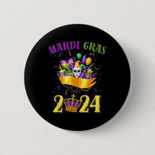 Bóton Redondo 5.08cm Feliz Mardi Gras 2024 Tee Carnaval 2024